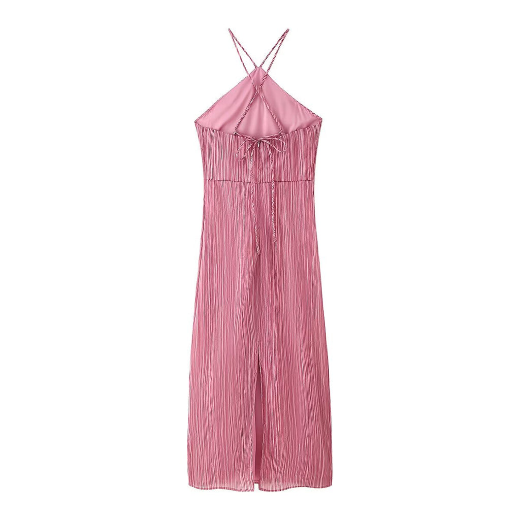 Women's Halter Lace-Up Split Maxi Dress