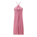 Women's Halter Lace-Up Split Maxi Dress