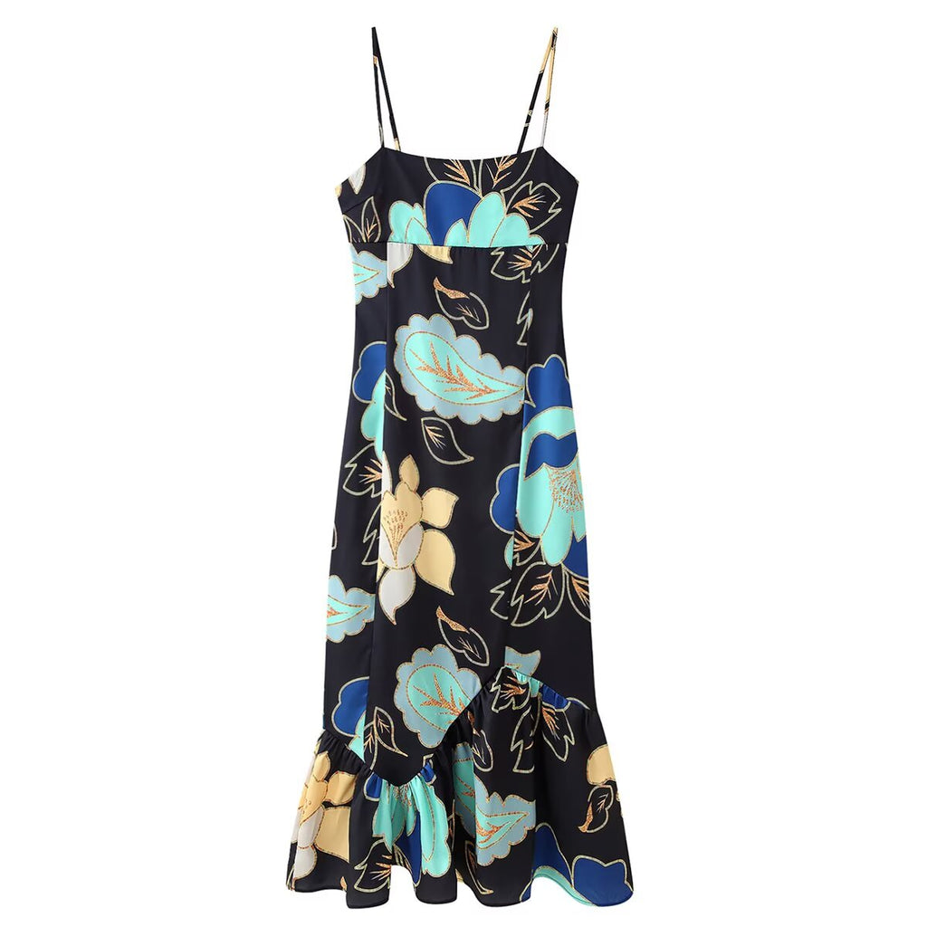 Floral-Print Sling Casual Dress