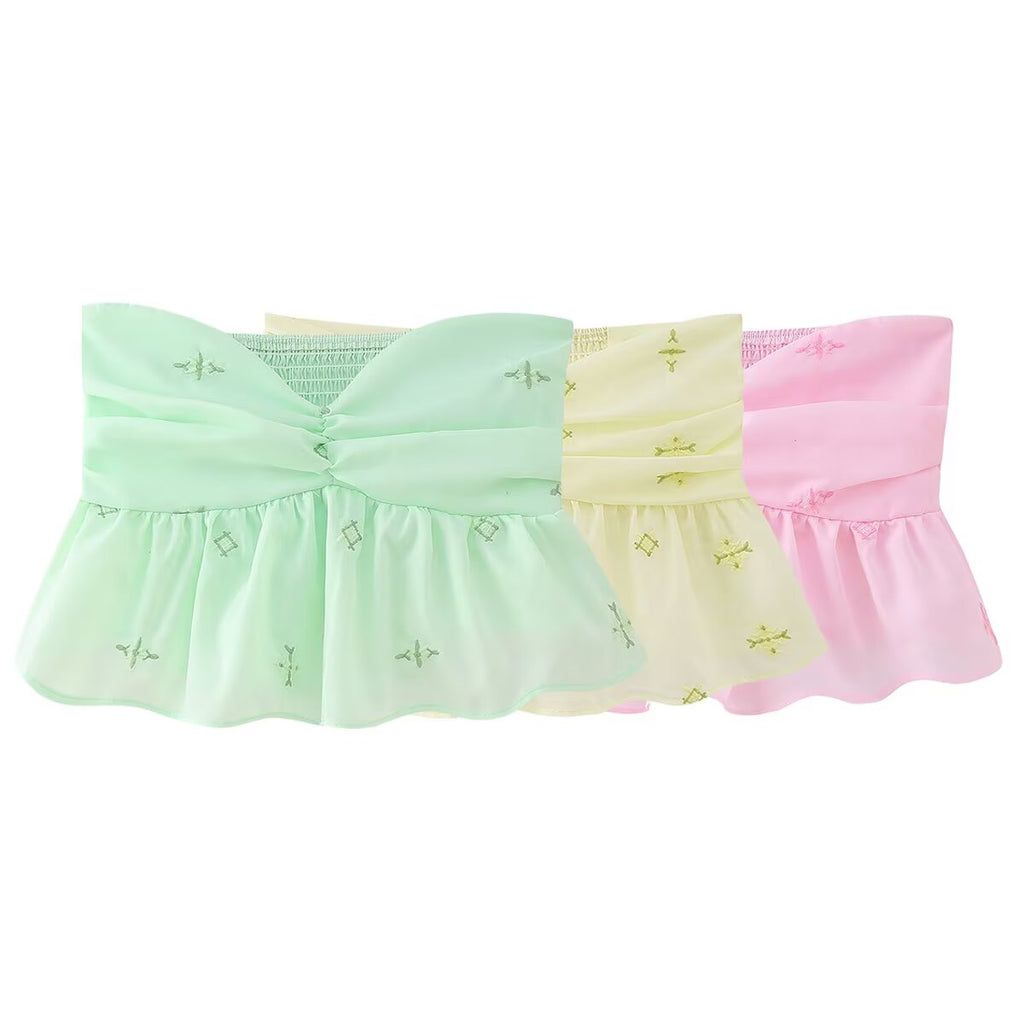 Women's Embroidered Ruched Sweetheart Tube Top