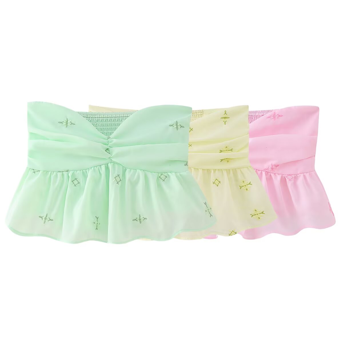 Women's Embroidered Ruched Sweetheart Tube Top