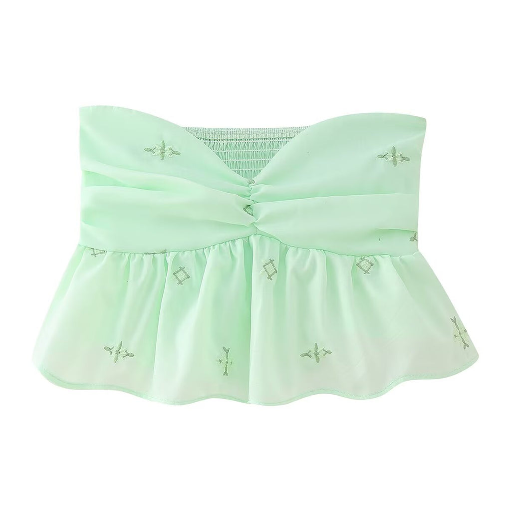 Women's Embroidered Ruched Sweetheart Tube Top