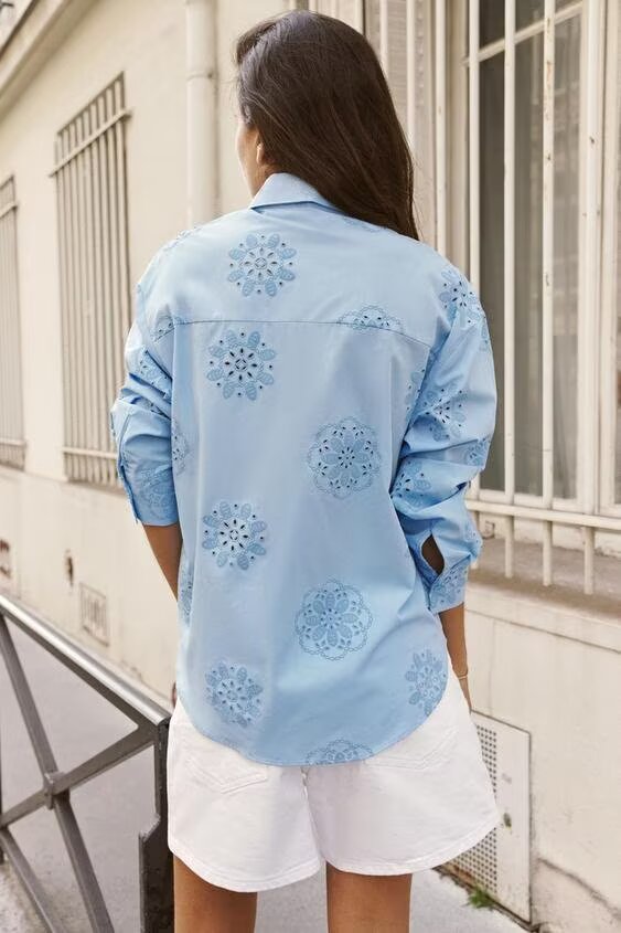 Women's Embroidered Decorative Poplin Shirt