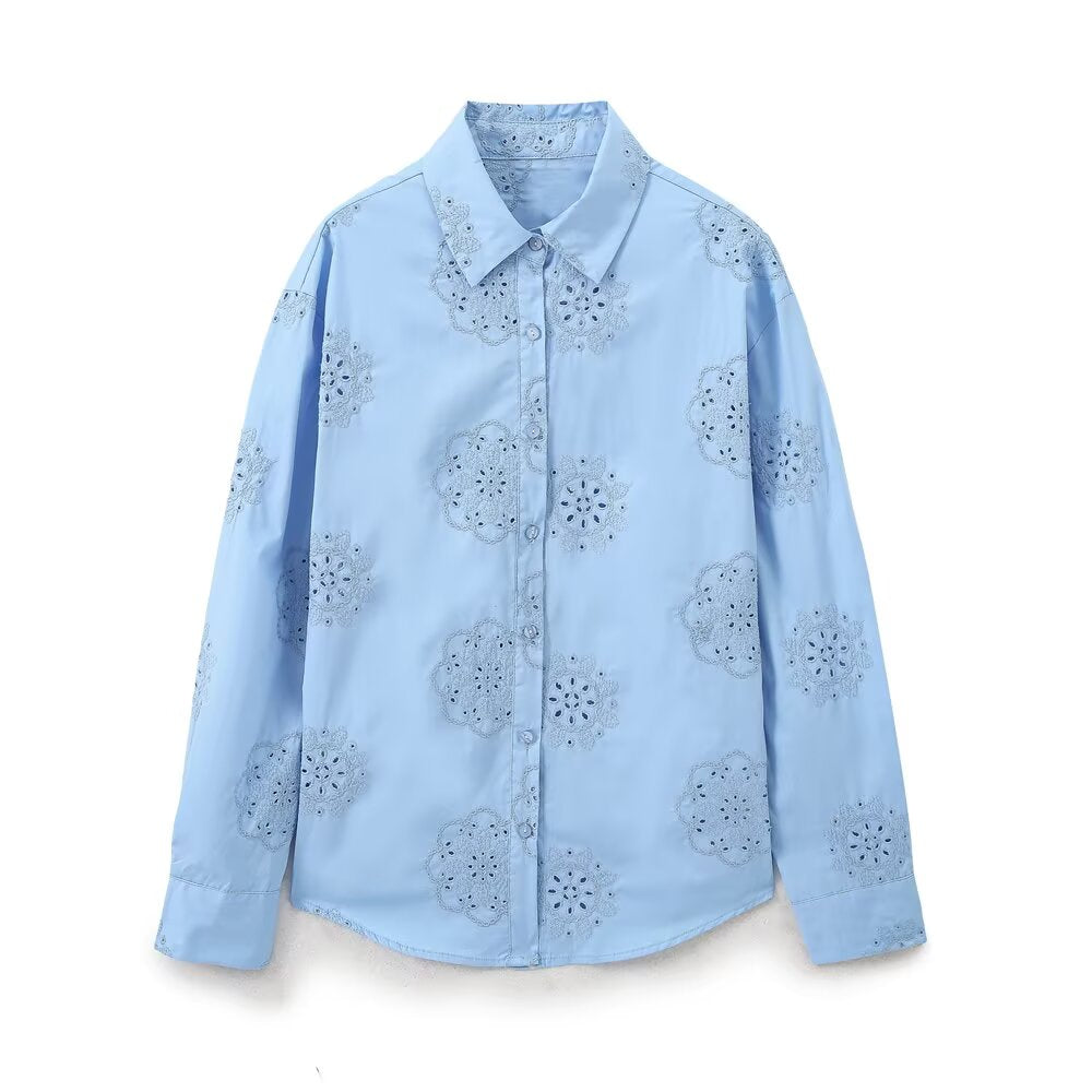 Women's Embroidered Decorative Poplin Shirt