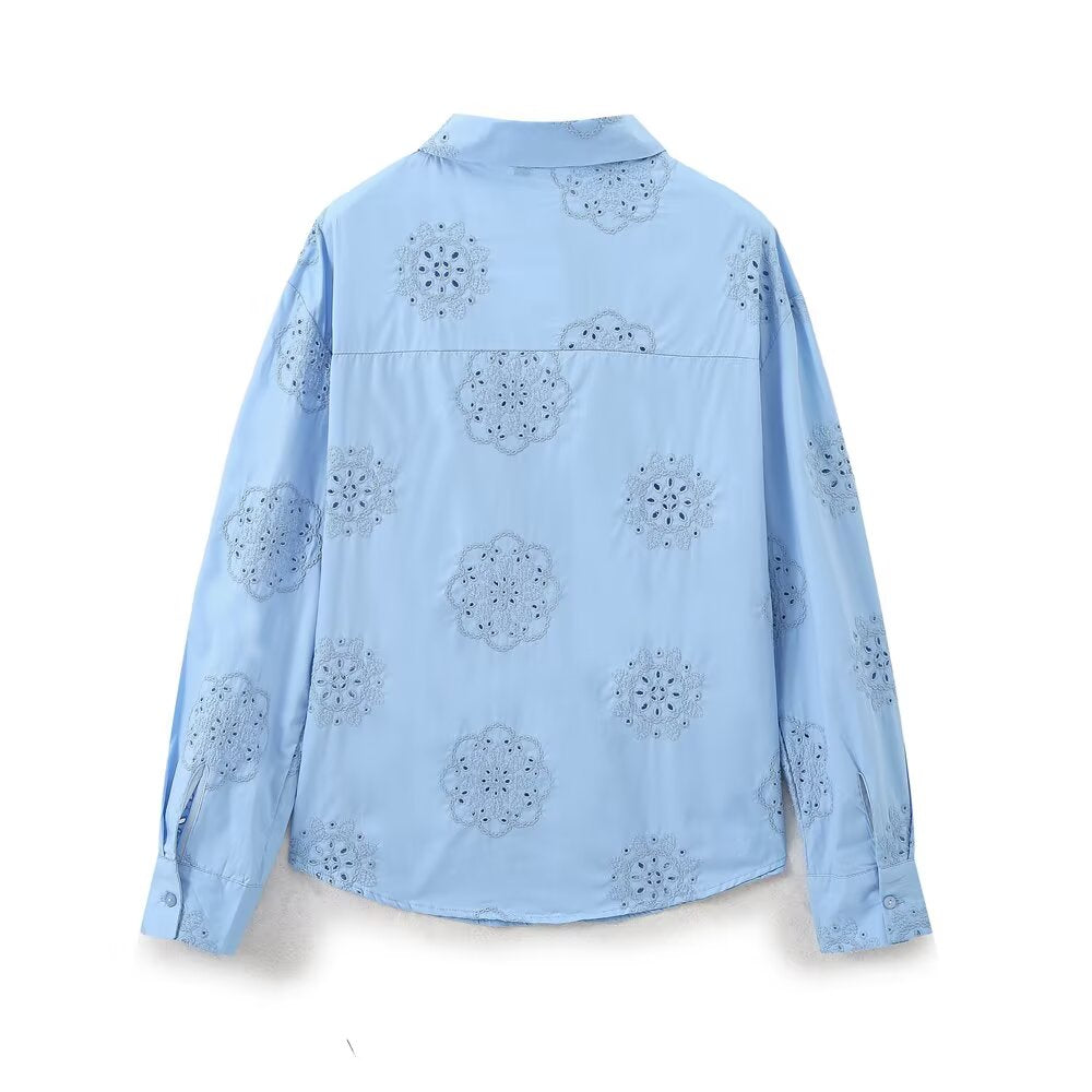 Women's Embroidered Decorative Poplin Shirt