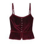's Solid Color Retro V Neck Lace Fastener Decoration Slim Fit