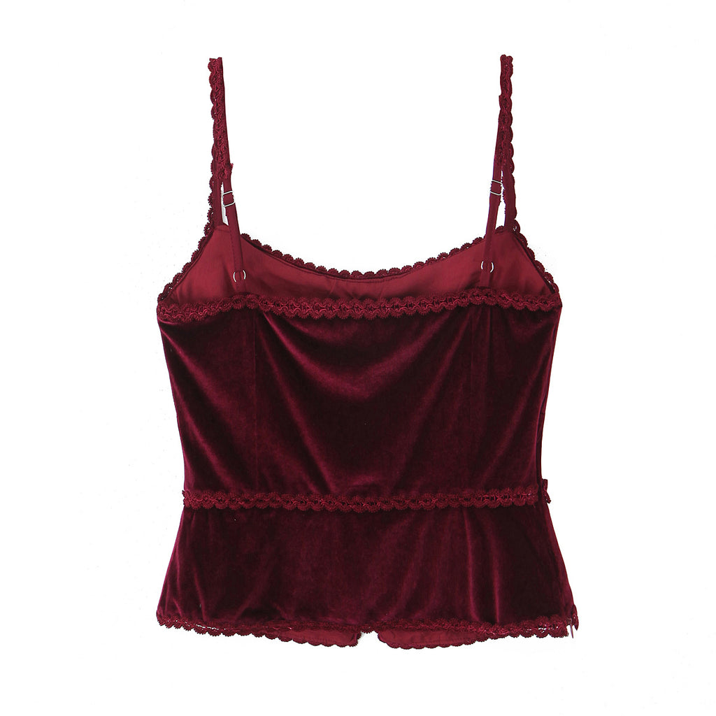 's Solid Color Retro V Neck Lace Fastener Decoration Slim Fit
