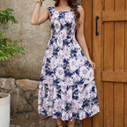 Women's Square-Neck Floral Smocked Ruffle Flutter-Sleeve Dress