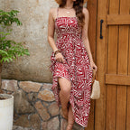 Women's Elegant Geometric Print Halter Slip Dress Casual Holiday Belted Beach Dress
