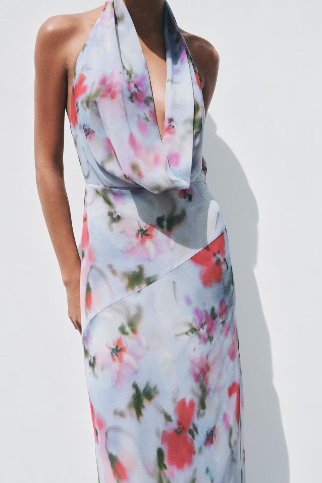 Spring Summer Women Fashionable Elegant Sexy Printing Hanging Collar Dress