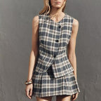 Women's Plaid Vest and Skirt Two-Piece Set