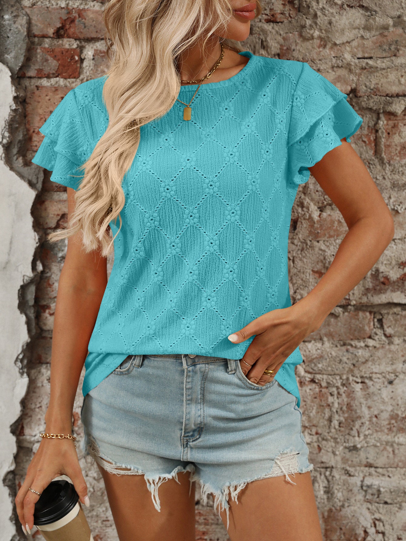 Women's Round Neck Cutout Short Sleeve Top