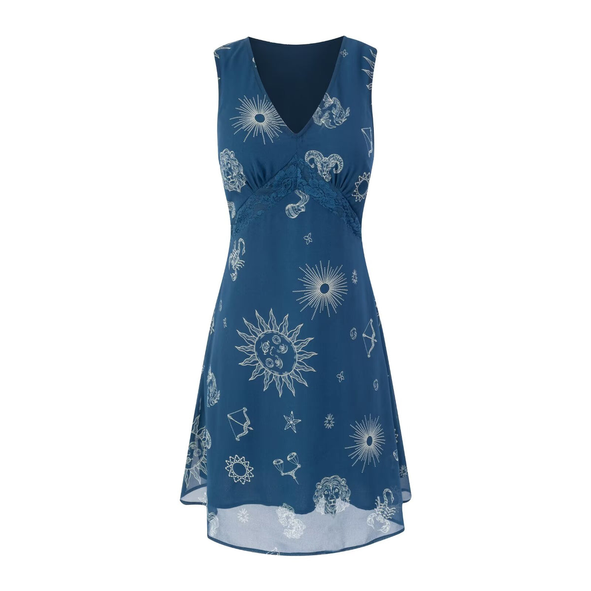 Vintage Printed V-Neck Sleeveless Vest Dress