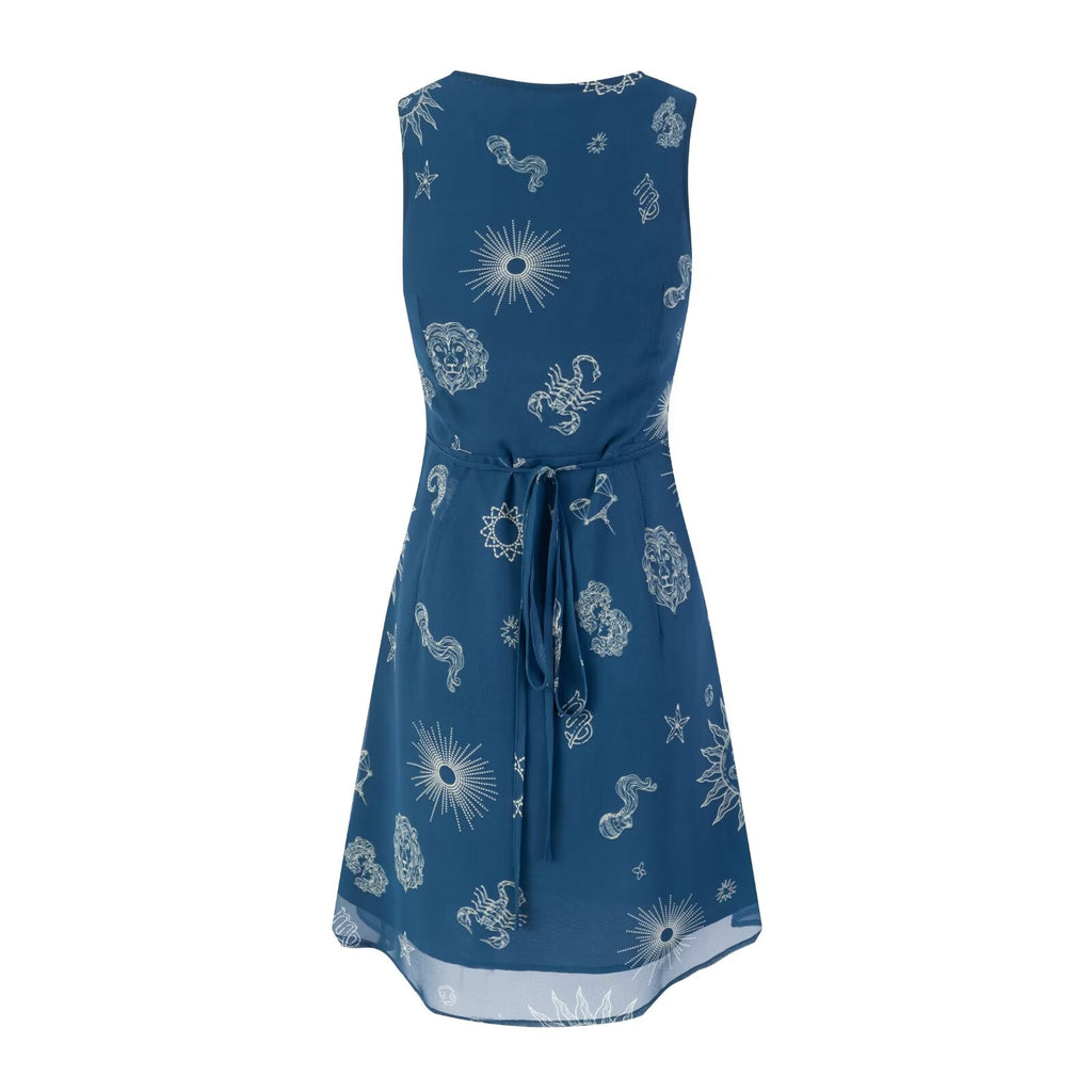 Vintage Printed V-Neck Sleeveless Vest Dress