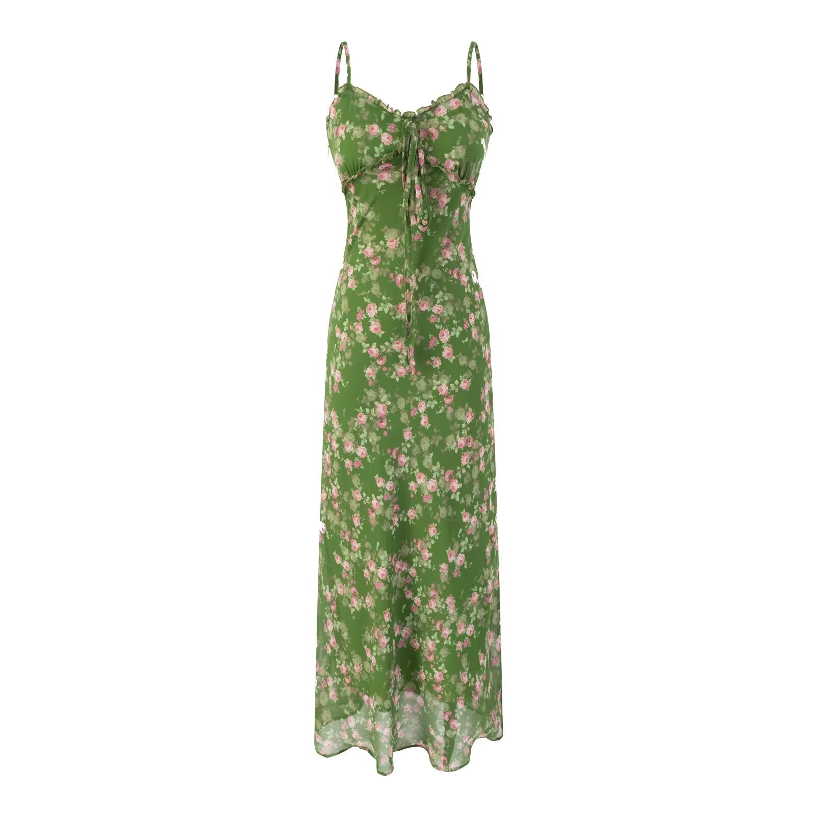 Women's Floral V-Neck Ruffle Maxi Beach Dress