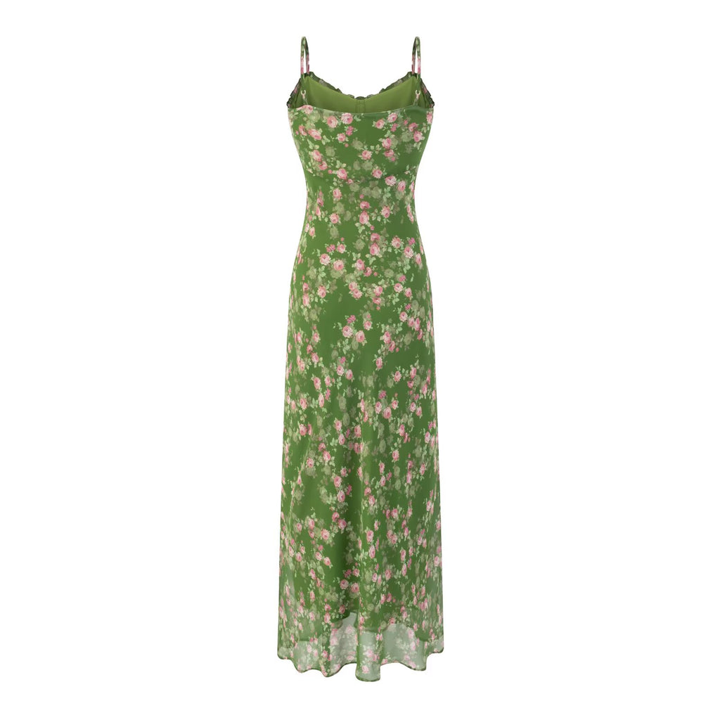 Women's Floral V-Neck Ruffle Maxi Beach Dress