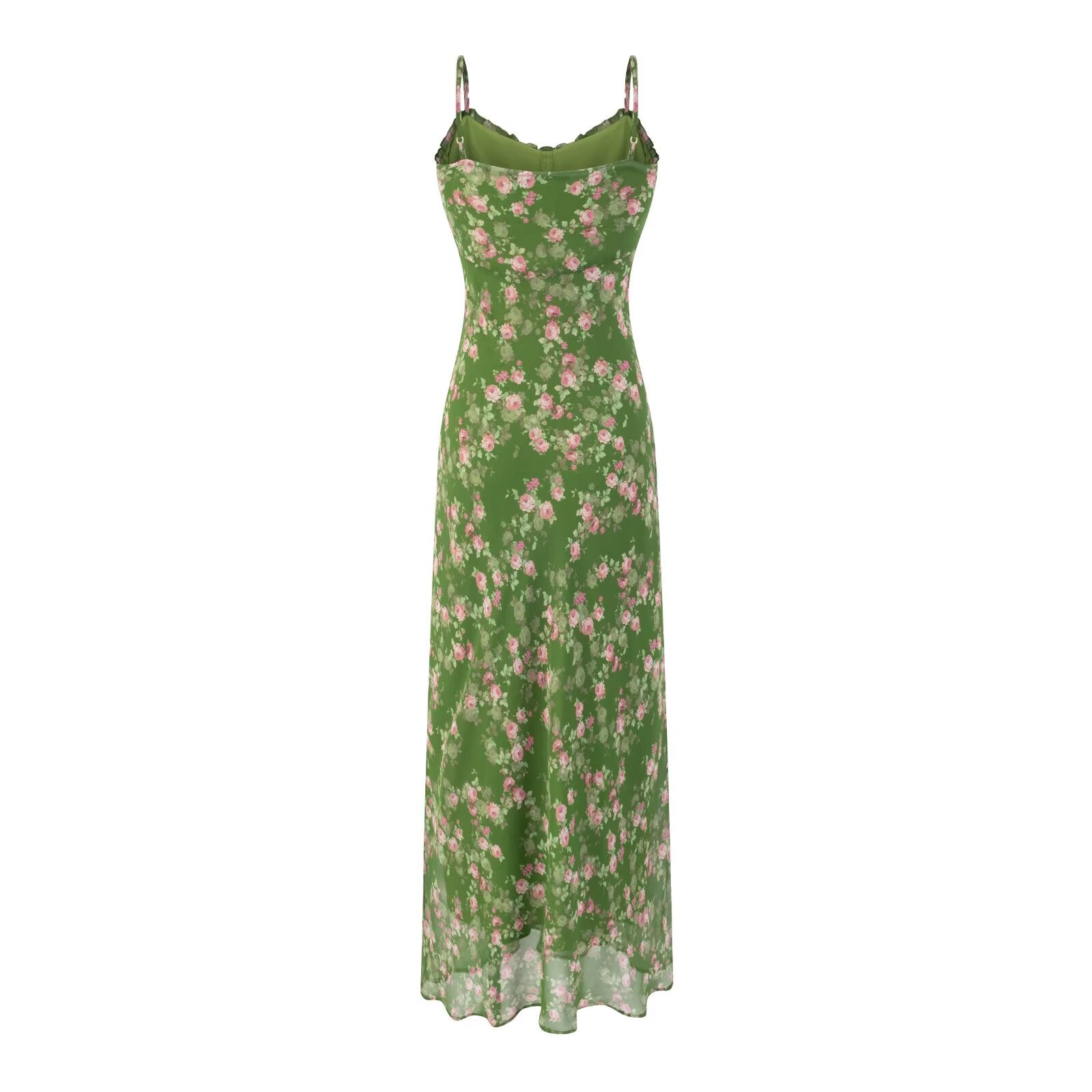 Women's Floral V-Neck Ruffle Maxi Beach Dress