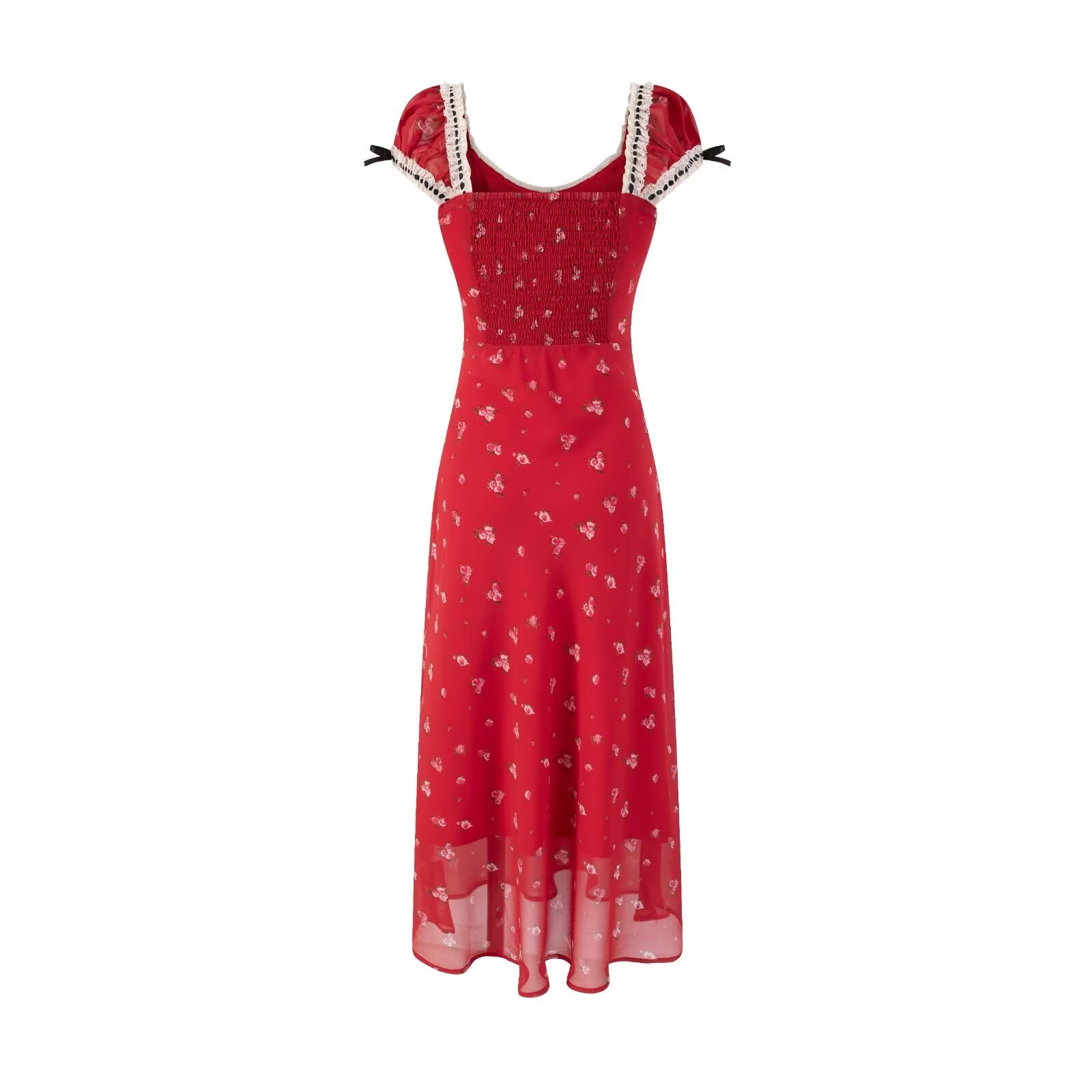 Women's Cherry Floral Ruched Bodycon Dress