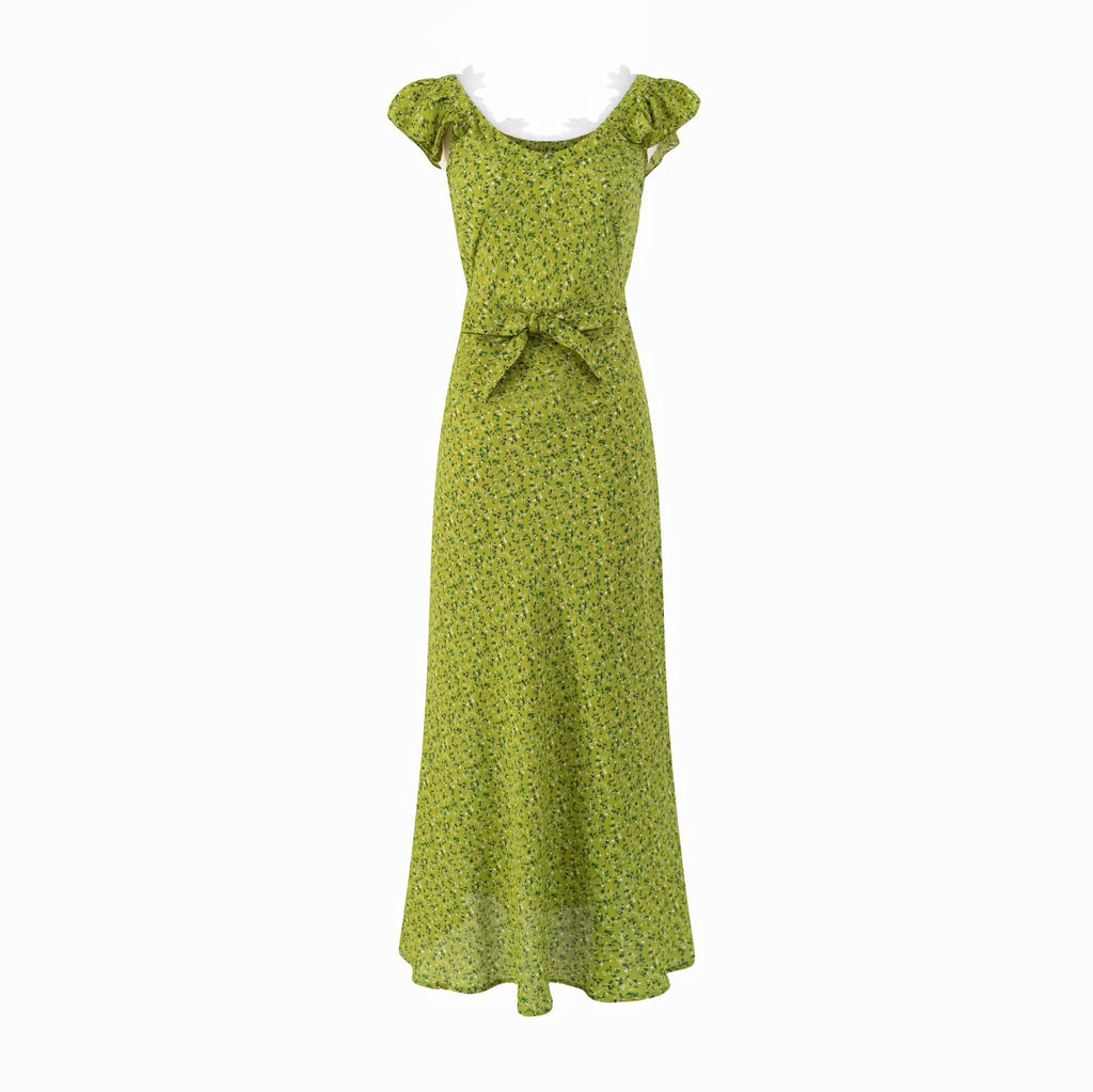 Women's Floral Lace Ruffled Flutter Sleeve Midi Dress