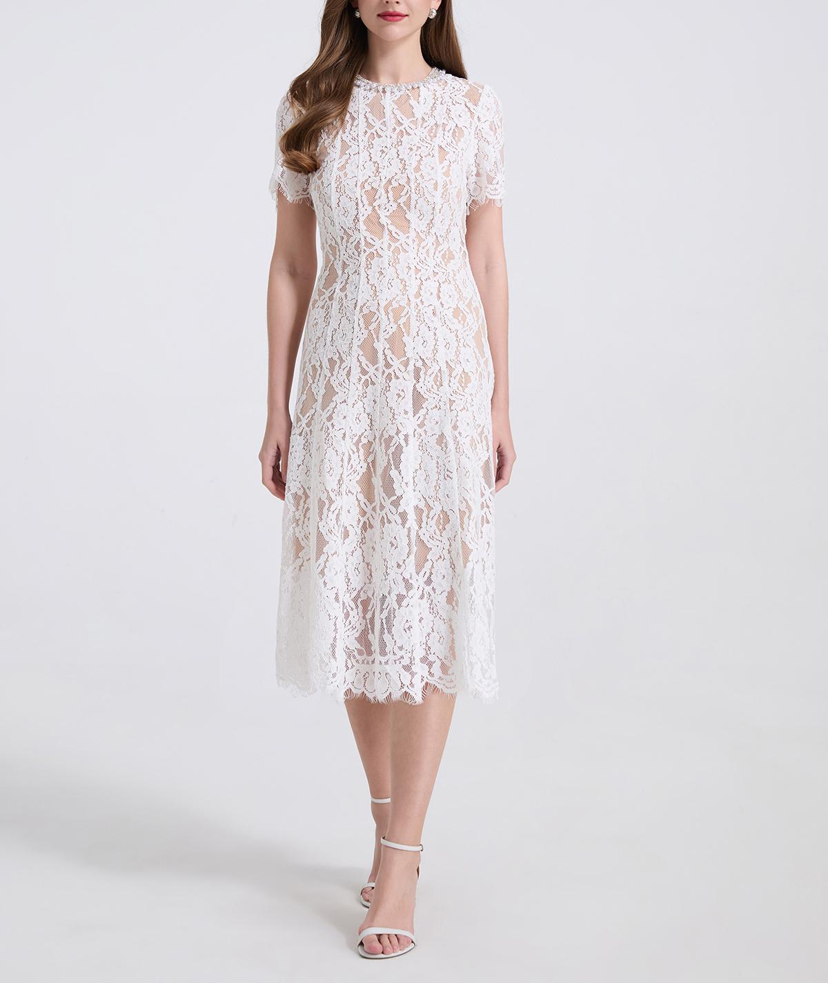 Women's 's Lace Pearl Embellished A-Line Dress