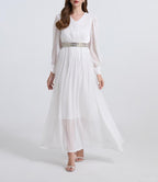 Rhinestone Belted Long-Sleeve Maxi Dress