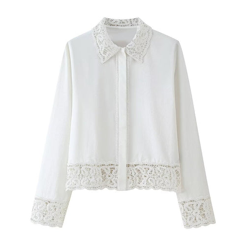 Women Crocheted Detail Shirt Crocheted Pants Sets