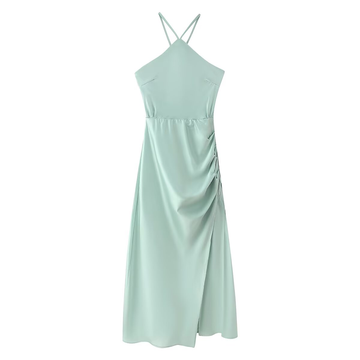 Women's Spring Simple Silk Satin Texture Halter Backless Dress