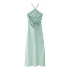 Women's Spring Simple Silk Satin Texture Halter Backless Dress