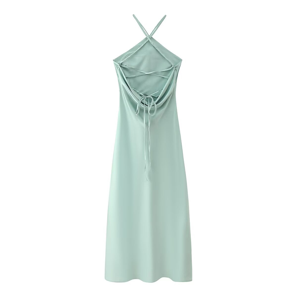 Women's Spring Simple Silk Satin Texture Halter Backless Dress