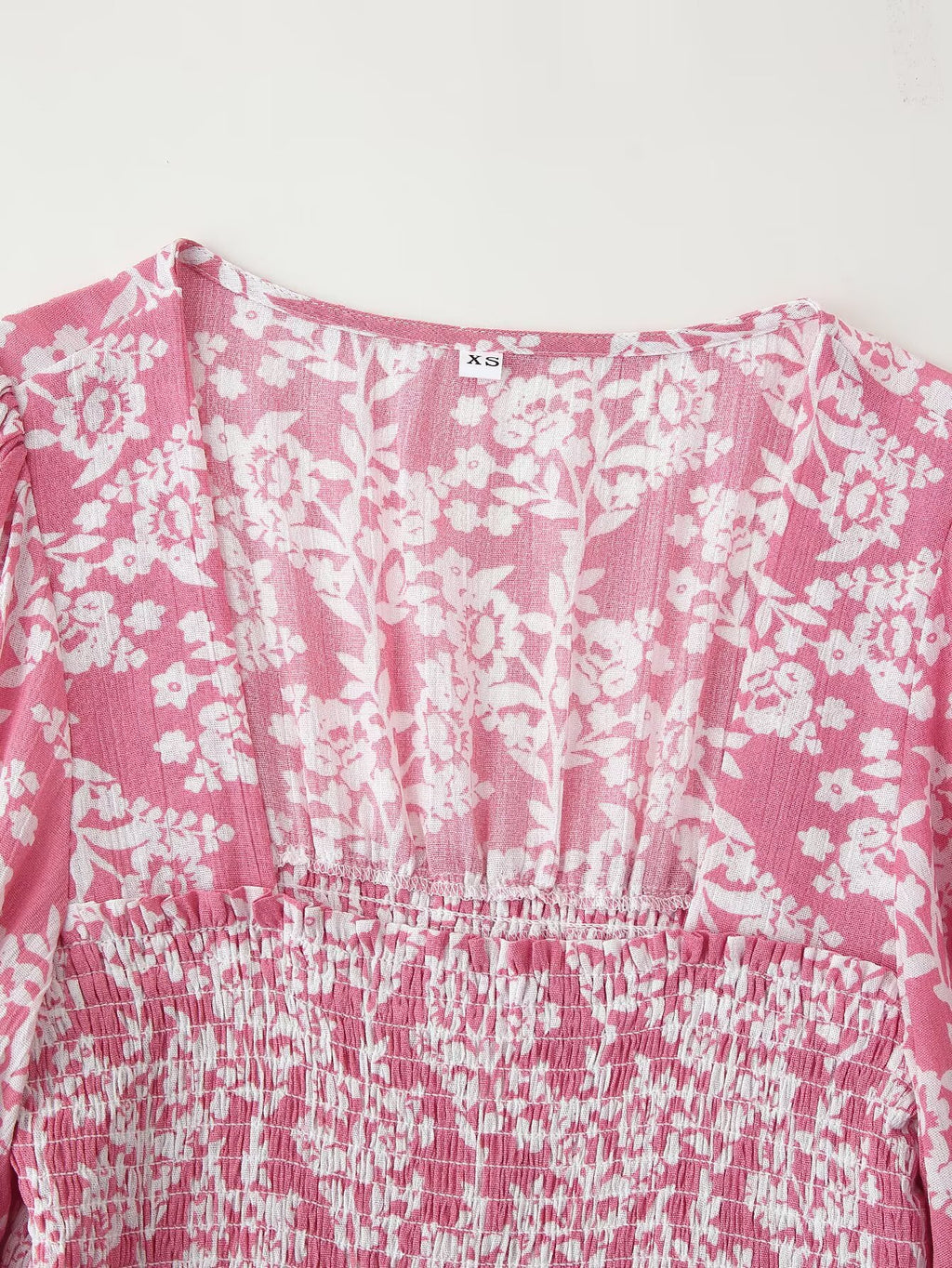 Printed Ruched Long-Sleeve A-Line Midi Dress