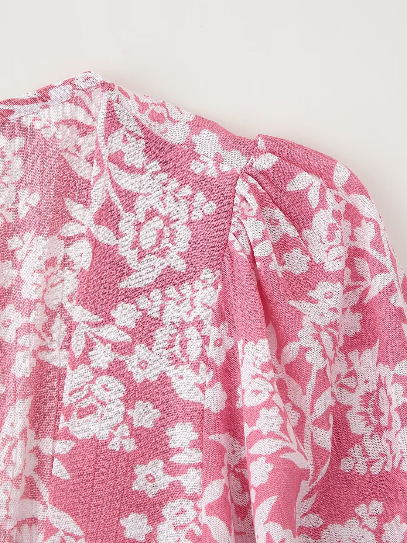Printed Ruched Long-Sleeve A-Line Midi Dress