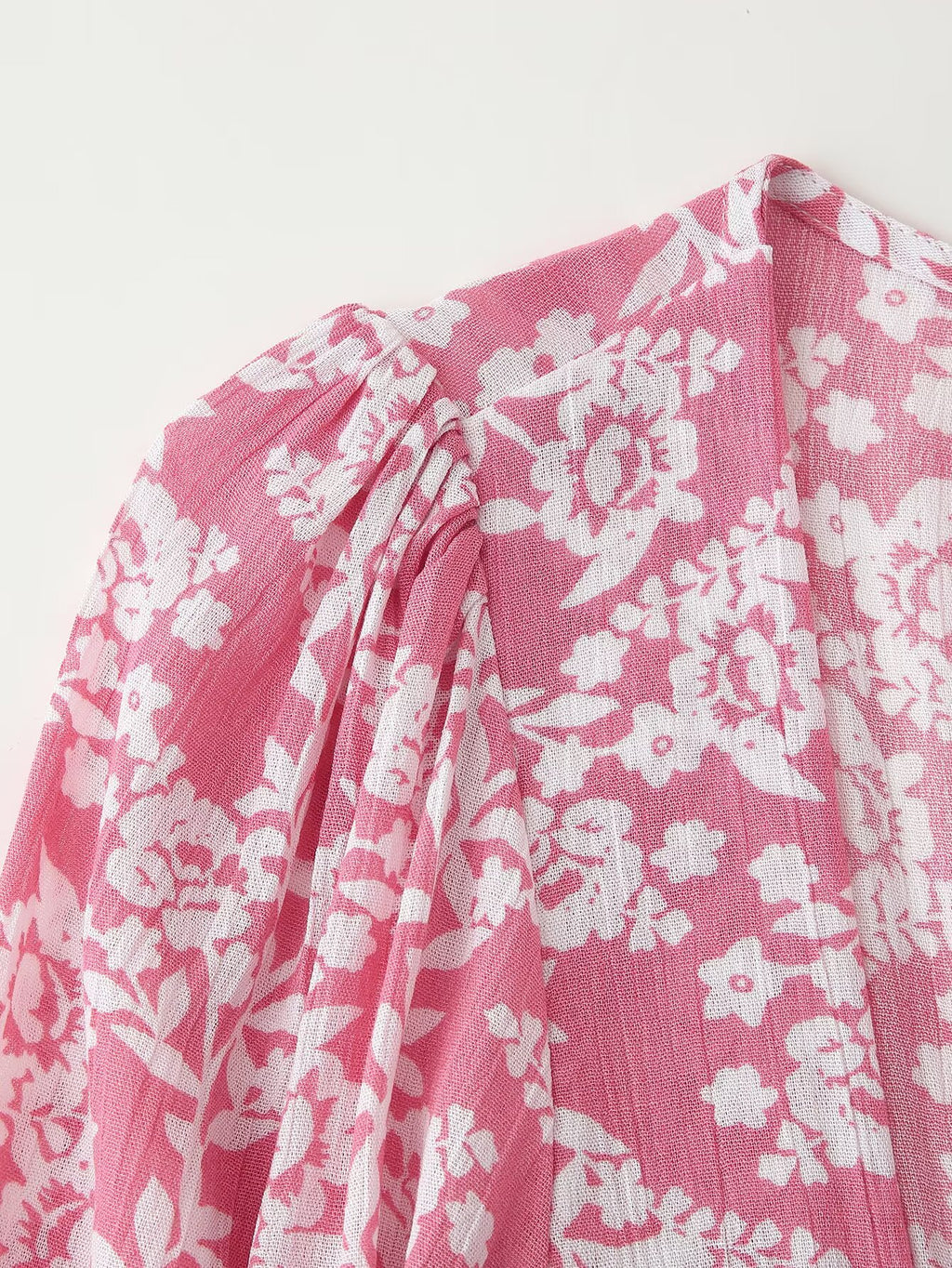 Printed Ruched Long-Sleeve A-Line Midi Dress