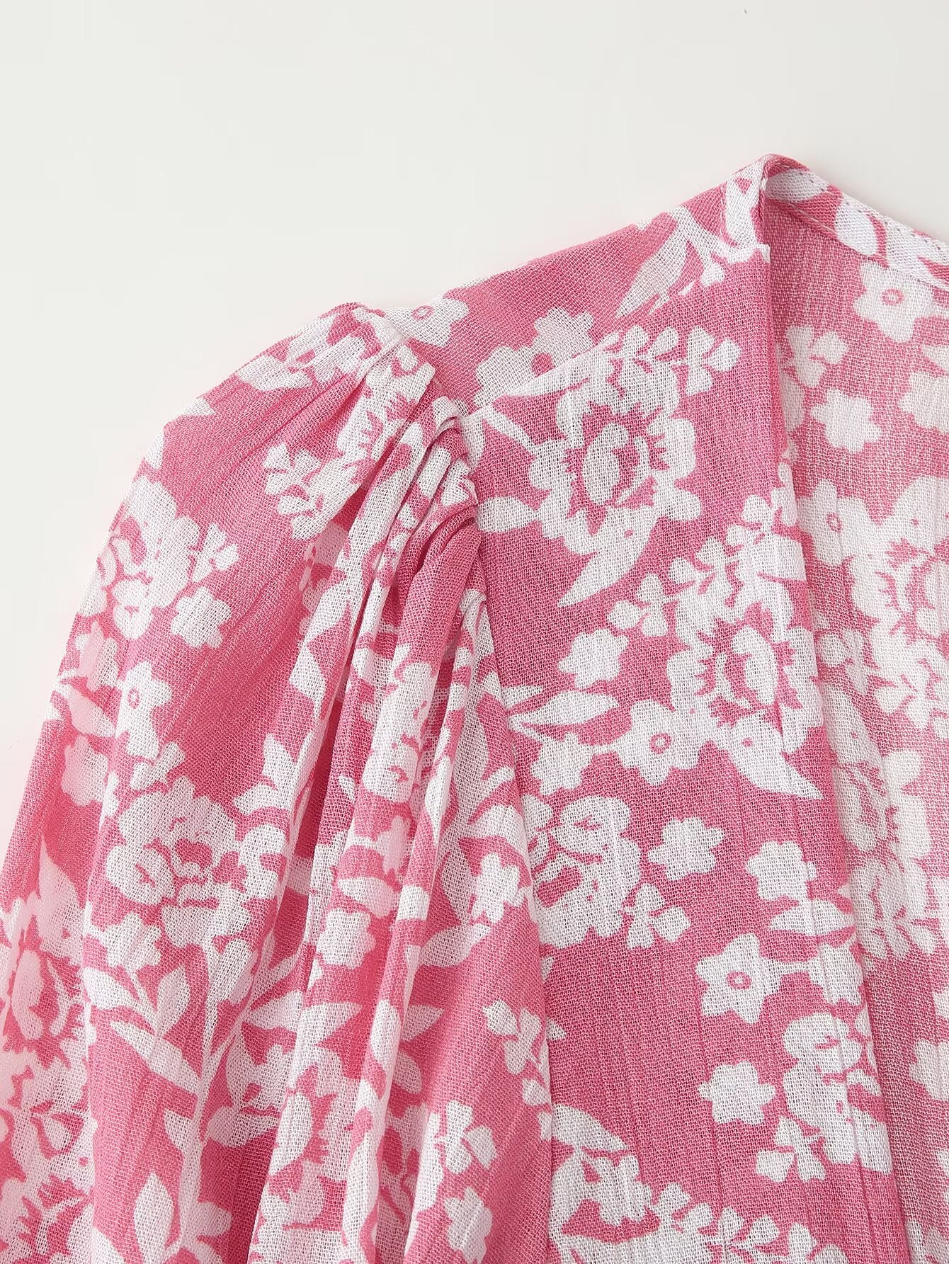 Printed Ruched Long-Sleeve A-Line Midi Dress