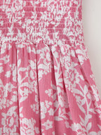 Printed Ruched Long-Sleeve A-Line Midi Dress