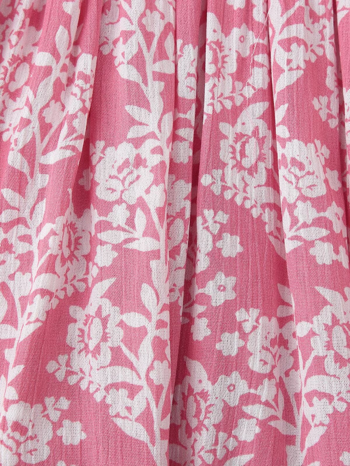 Printed Ruched Long-Sleeve A-Line Midi Dress
