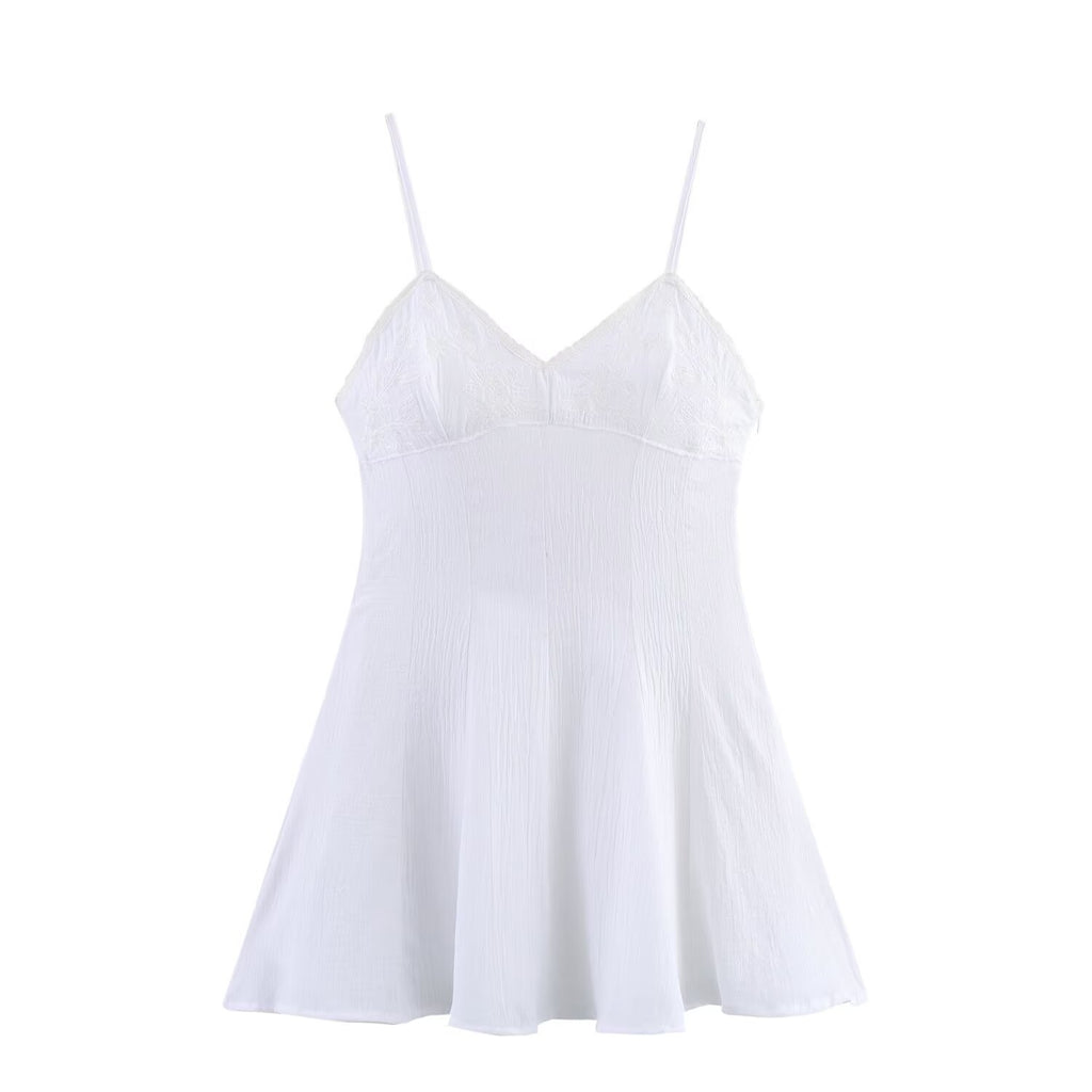 Lace Embroidered V-Neck Sleeveless A-Line Mini Dress