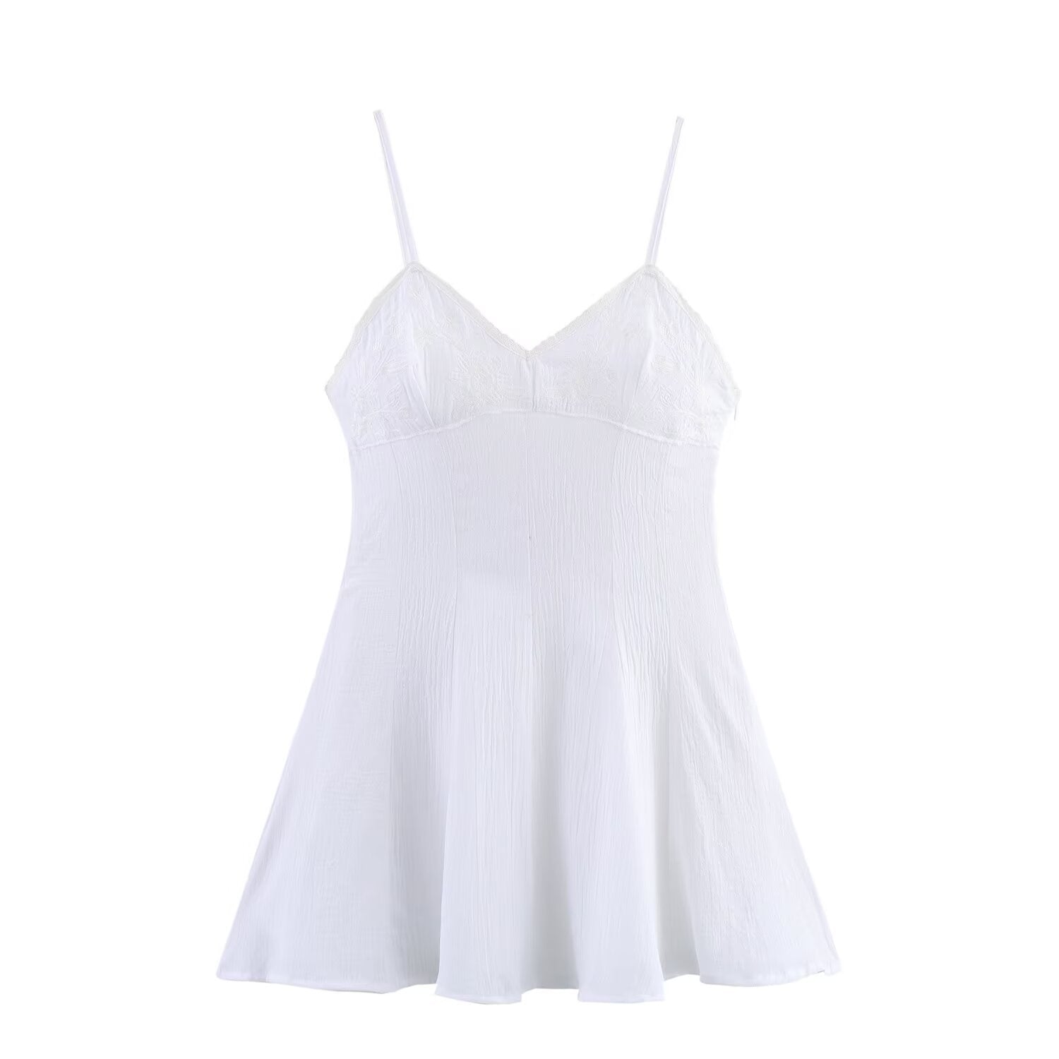 Lace Embroidered V-Neck Sleeveless A-Line Mini Dress