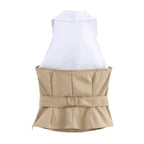Women's Spring Women Clothing Simple Hanging Collar Patchwork Top