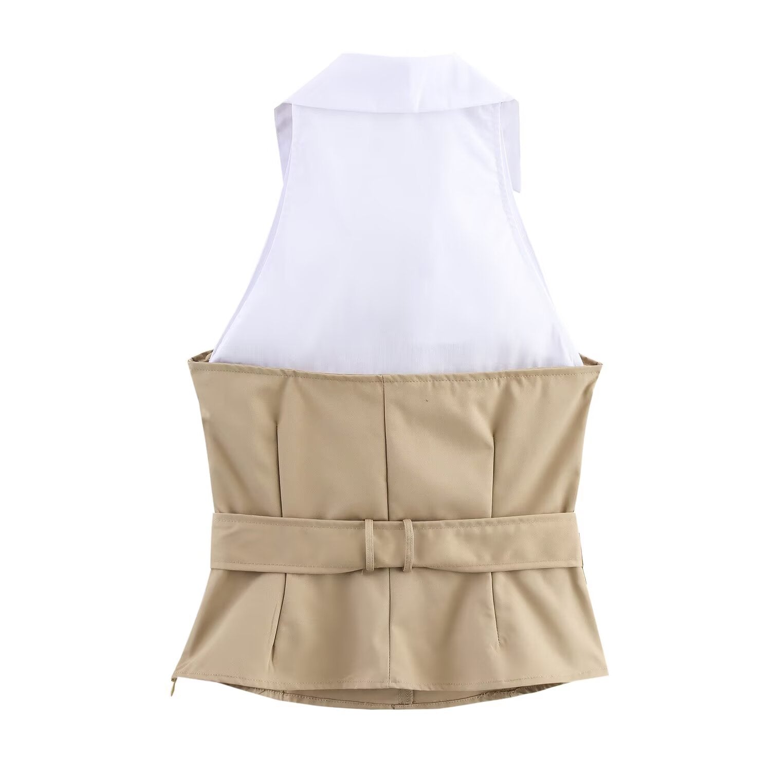 Women's Spring Women Clothing Simple Hanging Collar Patchwork Top