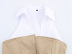 Women's Spring Women Clothing Simple Hanging Collar Patchwork Top