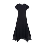Round Neck Sleeveless Pleated Decoration Silk Net Dress