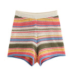 Spring Crocheted Polo Shirt Collar Knitted Top Shorts Sets