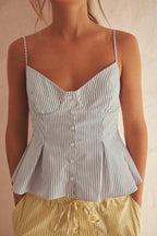 Women's Pleated Striped V-Neck Camisole
