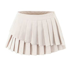 Women's Pleated Asymmetric V-Neck Top and Skirt Two-Piece Set