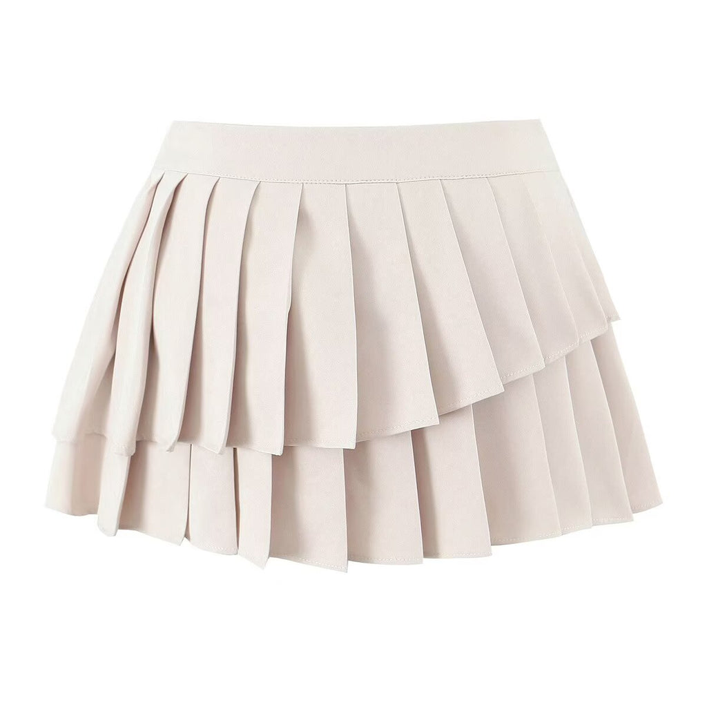 Women's Pleated Asymmetric V-Neck Top and Skirt Two-Piece Set