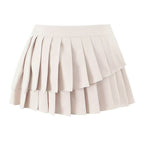 Women's Pleated Asymmetric V-Neck Top and Skirt Two-Piece Set