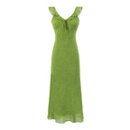 Women's V-Neck Floral Ruched Ruffle Midi Dress