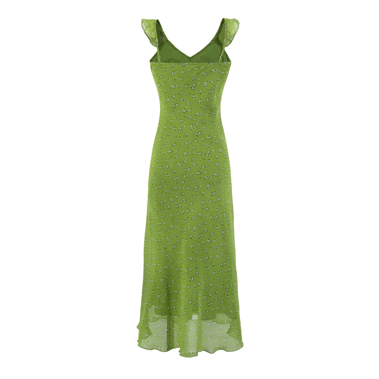 Women's V-Neck Floral Ruched Ruffle Midi Dress