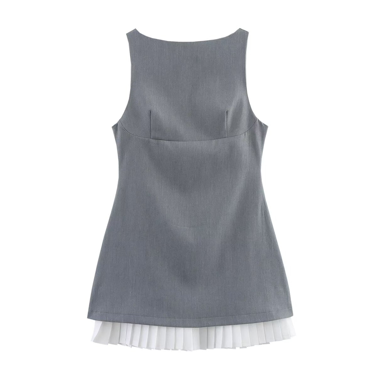Poplin Stitching Sleeveless Boat-Neck Dress
