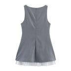 Poplin Stitching Sleeveless Boat-Neck Dress